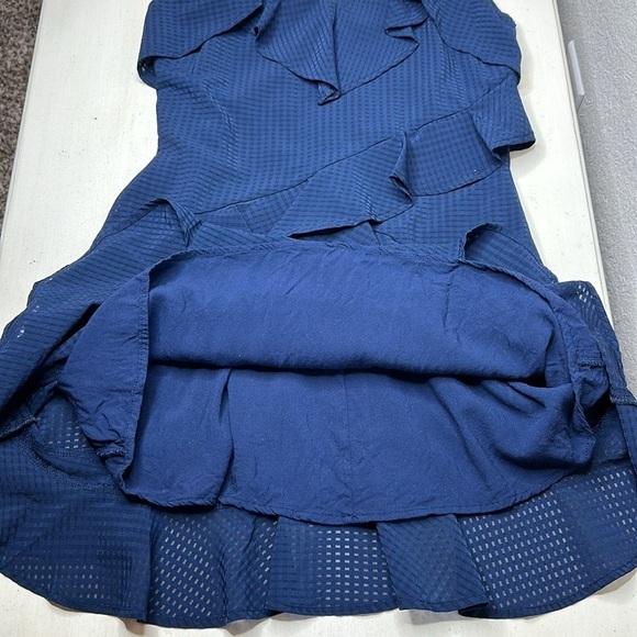 Gianni Bini V Neck Navy Blue Spaghetti Strap Ruffle Mini Dress Size Small - Picture 9 of 13
